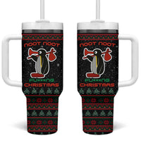 Penguin Tree Christmas Tumbler With Handle Xmas Holiday Patterns - Wonder Print Shop