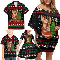 Pig Gorgeous Reindeer Christmas Family Matching Off Shoulder Short Dress and Hawaiian Shirt Xmas Holiday Patterns - Wonder Print Shop