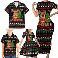 Pig Gorgeous Reindeer Christmas Family Matching Short Sleeve Bodycon Dress and Hawaiian Shirt Xmas Holiday Patterns - Wonder Print Shop