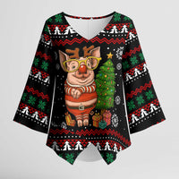 Pig Gorgeous Reindeer Christmas Kimono Sleeve Blouse Xmas Holiday Patterns - Wonder Print Shop