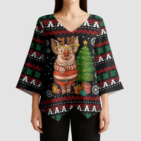 Pig Gorgeous Reindeer Christmas Kimono Sleeve Blouse Xmas Holiday Patterns - Wonder Print Shop