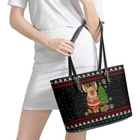 Pig Gorgeous Reindeer Christmas Leather Tote Bag Xmas Holiday Patterns - Wonder Print Shop