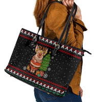 Pig Gorgeous Reindeer Christmas Leather Tote Bag Xmas Holiday Patterns - Wonder Print Shop