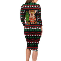 Pig Gorgeous Reindeer Christmas Long Sleeve Bodycon Dress Xmas Holiday Patterns - Wonder Print Shop