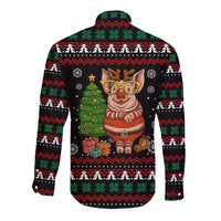 Pig Gorgeous Reindeer Christmas Long Sleeve Button Shirt Xmas Holiday Patterns - Wonder Print Shop