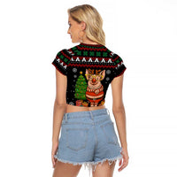Pig Gorgeous Reindeer Christmas Raglan Cropped T Shirt Xmas Holiday Patterns - Wonder Print Shop