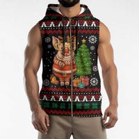 Pig Gorgeous Reindeer Christmas Sleeveless Zip Hoodie Xmas Holiday Patterns - Wonder Print Shop