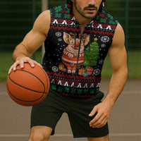 Pig Gorgeous Reindeer Christmas Sleeveless Zip Hoodie Xmas Holiday Patterns - Wonder Print Shop