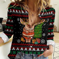 Pig Gorgeous Reindeer Christmas Women Casual Shirt Xmas Holiday Patterns - Wonder Print Shop