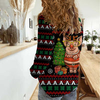 Pig Gorgeous Reindeer Christmas Women Casual Shirt Xmas Holiday Patterns - Wonder Print Shop