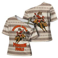 Riding Bulls Punchin Fools Christmas Cross Shoulder Shirt Xmas Holiday Patterns - Wonder Print Shop