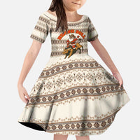 Riding Bulls Punchin Fools Christmas Kid Short Sleeve Dress Xmas Holiday Patterns - Wonder Print Shop