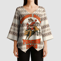 Riding Bulls Punchin Fools Christmas Kimono Sleeve Blouse Xmas Holiday Patterns - Wonder Print Shop