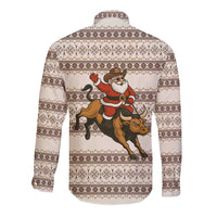 Riding Bulls Punchin Fools Christmas Long Sleeve Button Shirt Xmas Holiday Patterns - Wonder Print Shop