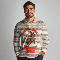 Riding Bulls Punchin Fools Christmas Long Sleeve Polo Shirt Xmas Holiday Patterns - Wonder Print Shop