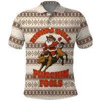 Riding Bulls Punchin Fools Christmas Polo Shirt Xmas Holiday Patterns - Wonder Print Shop