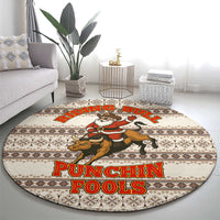 Riding Bulls Punchin Fools Christmas Round Carpet Xmas Holiday Patterns - Wonder Print Shop