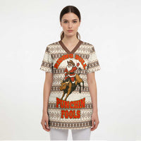 Riding Bulls Punchin Fools Christmas Scrub Top Xmas Holiday Patterns - Wonder Print Shop