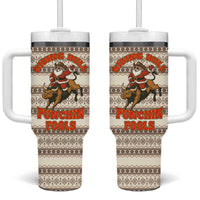 Riding Bulls Punchin Fools Christmas Tumbler With Handle Xmas Holiday Patterns - Wonder Print Shop