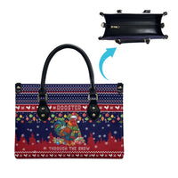 Rooster Through The Snow Christmas Leather Bag Xmas Holiday Patterns - Wonder Print Shop