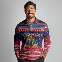 Rooster Through The Snow Christmas Long Sleeve Polo Shirt Xmas Holiday Patterns - Wonder Print Shop
