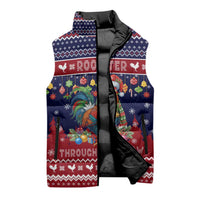Rooster Through The Snow Christmas Sleeveless Puffer Jacket Xmas Holiday Patterns - Wonder Print Shop