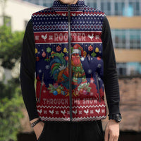Rooster Through The Snow Christmas Sleeveless Puffer Jacket Xmas Holiday Patterns - Wonder Print Shop