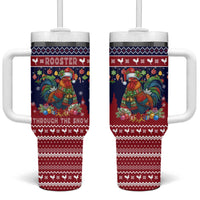 Rooster Through The Snow Christmas Tumbler With Handle Xmas Holiday Patterns - Wonder Print Shop