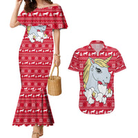 Lovely Unicorn Christmas Couples Matching Mermaid Dress and Hawaiian Shirt Xmas Holiday Patterns - Wonder Print Shop