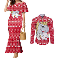 Lovely Unicorn Christmas Couples Matching Mermaid Dress and Long Sleeve Button Shirt Xmas Holiday Patterns - Wonder Print Shop
