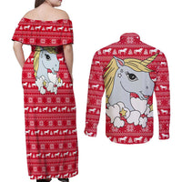 Lovely Unicorn Christmas Couples Matching Off Shoulder Maxi Dress and Long Sleeve Button Shirt Xmas Holiday Patterns - Wonder Print Shop
