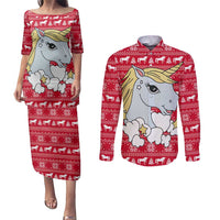 Lovely Unicorn Christmas Couples Matching Puletasi and Long Sleeve Button Shirt Xmas Holiday Patterns - Wonder Print Shop