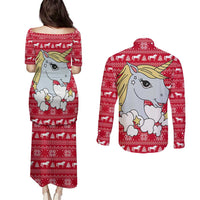 Lovely Unicorn Christmas Couples Matching Puletasi and Long Sleeve Button Shirt Xmas Holiday Patterns - Wonder Print Shop