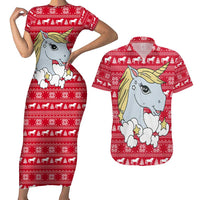 Lovely Unicorn Christmas Couples Matching Short Sleeve Bodycon Dress and Hawaiian Shirt Xmas Holiday Patterns - Wonder Print Shop
