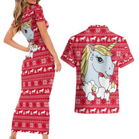 Lovely Unicorn Christmas Couples Matching Short Sleeve Bodycon Dress and Hawaiian Shirt Xmas Holiday Patterns - Wonder Print Shop