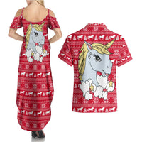 Lovely Unicorn Christmas Couples Matching Summer Maxi Dress and Hawaiian Shirt Xmas Holiday Patterns - Wonder Print Shop
