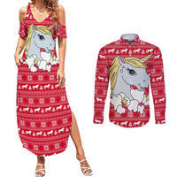 Lovely Unicorn Christmas Couples Matching Summer Maxi Dress and Long Sleeve Button Shirt Xmas Holiday Patterns - Wonder Print Shop