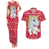 Lovely Unicorn Christmas Couples Matching Tank Maxi Dress and Hawaiian Shirt Xmas Holiday Patterns - Wonder Print Shop