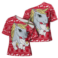 Lovely Unicorn Christmas Cross Shoulder Shirt Xmas Holiday Patterns - Wonder Print Shop