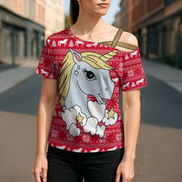 Lovely Unicorn Christmas Cross Shoulder Shirt Xmas Holiday Patterns - Wonder Print Shop