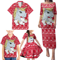 Lovely Unicorn Christmas Family Matching Puletasi and Hawaiian Shirt Xmas Holiday Patterns - Wonder Print Shop