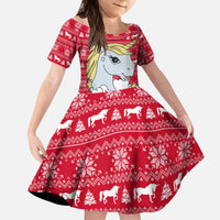 Lovely Unicorn Christmas Kid Short Sleeve Dress Xmas Holiday Patterns - Wonder Print Shop