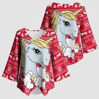 Lovely Unicorn Christmas Kimono Sleeve Blouse Xmas Holiday Patterns - Wonder Print Shop