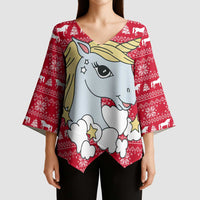 Lovely Unicorn Christmas Kimono Sleeve Blouse Xmas Holiday Patterns - Wonder Print Shop