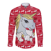 Lovely Unicorn Christmas Long Sleeve Button Shirt Xmas Holiday Patterns - Wonder Print Shop