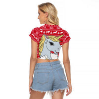 Lovely Unicorn Christmas Raglan Cropped T Shirt Xmas Holiday Patterns - Wonder Print Shop