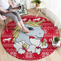 Lovely Unicorn Christmas Round Carpet Xmas Holiday Patterns - Wonder Print Shop