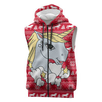 Lovely Unicorn Christmas Sleeveless Zip Hoodie Xmas Holiday Patterns - Wonder Print Shop