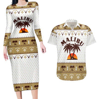 Malibu Christmas Couples Matching Long Sleeve Bodycon Dress and Hawaiian Shirt Xmas Holiday Patterns - Wonder Print Shop
