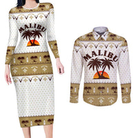 Malibu Christmas Couples Matching Long Sleeve Bodycon Dress and Long Sleeve Button Shirt Xmas Holiday Patterns - Wonder Print Shop